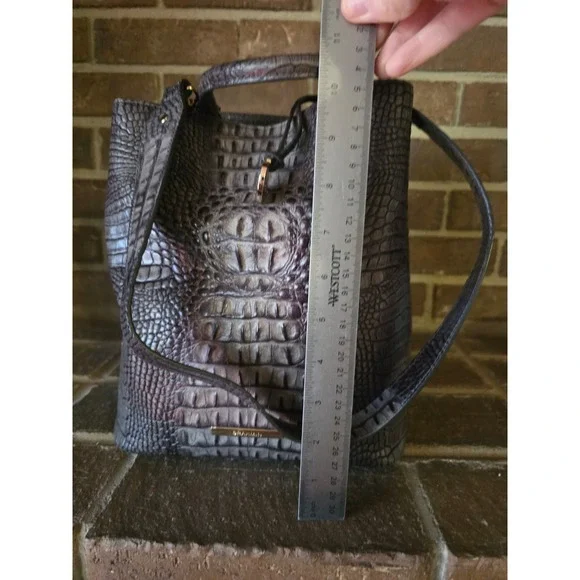 Brahmin Large Amelia Gray Melbourne Leather Bucket Bag - Picture 7 of 9